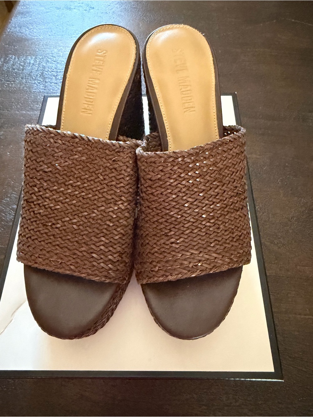 Steve Madden Brown Woven Slide Mules